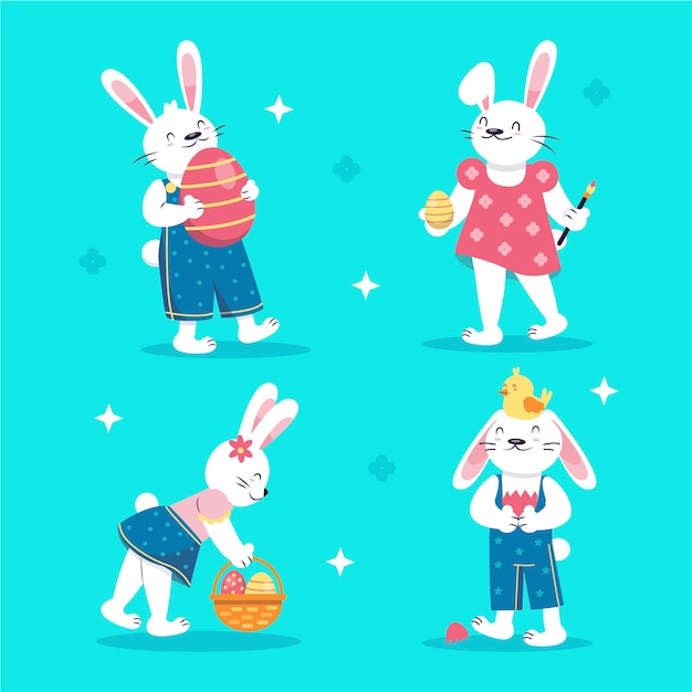 Flat easter bunnies collection