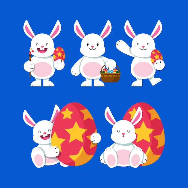 Flat easter bunnies collection