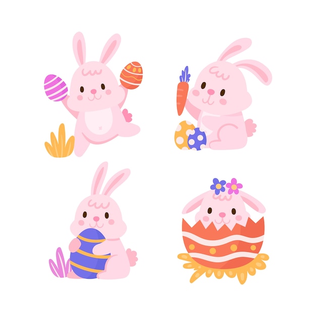 Flat Easter Bunnies Collection – Vector Templates