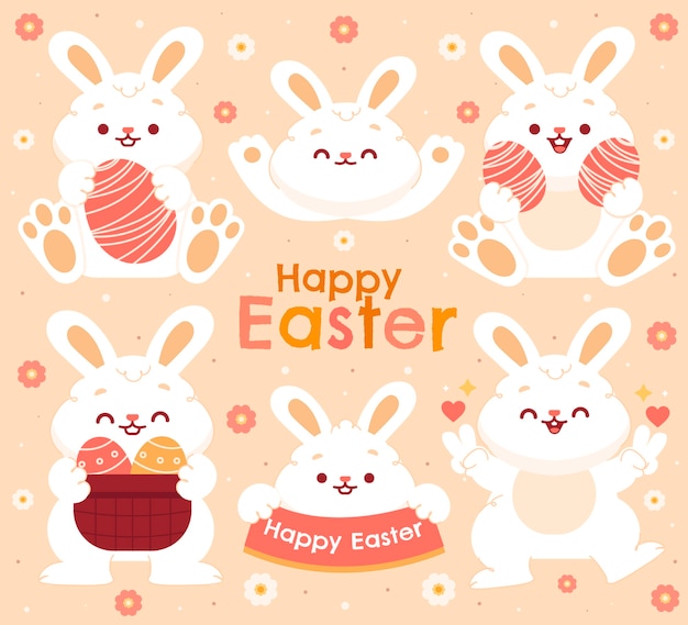 Free vector flat easter bunnies collection