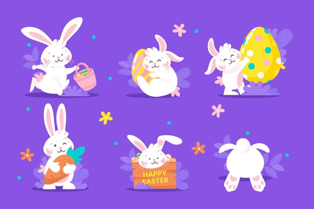 Flat easter bunnies collection