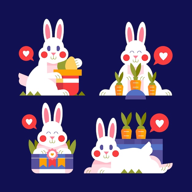 Flat easter bunnies collection