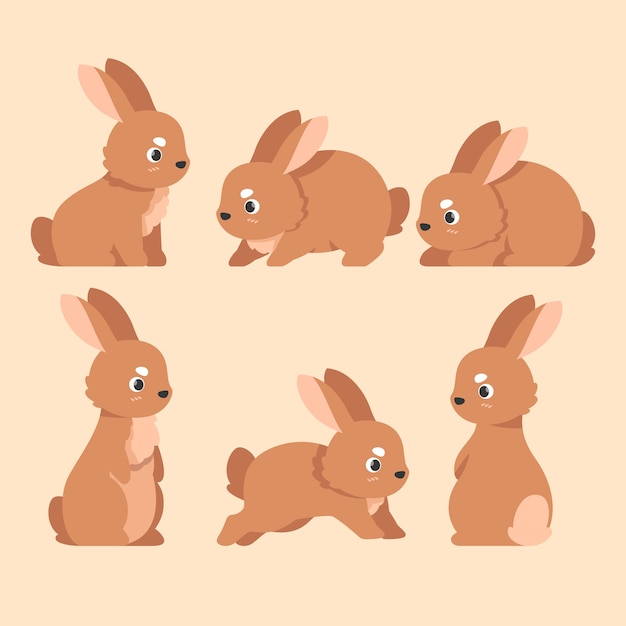 Flat easter bunnies collection