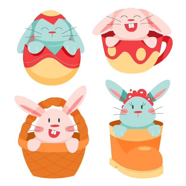 Free vector flat easter bunnies collection