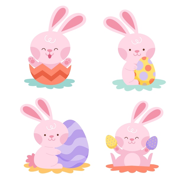 Free vector flat easter bunnies collection