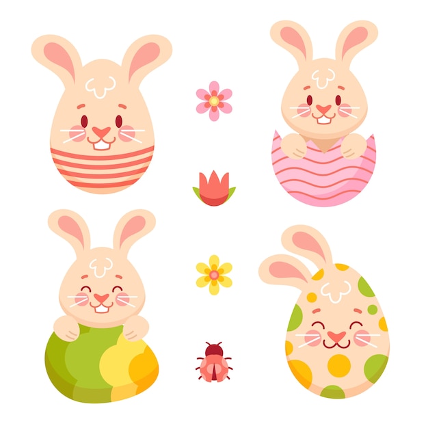 Flat easter bunnies collection