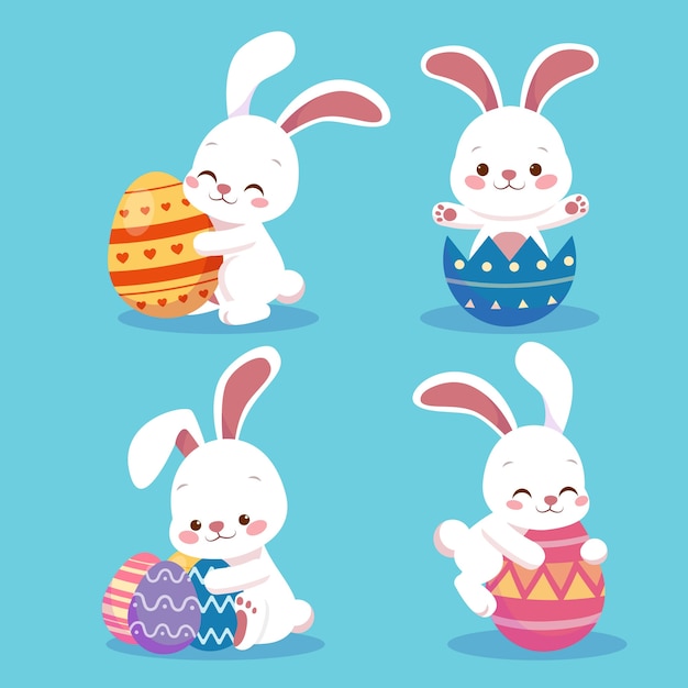 Free vector flat easter bunnies collection