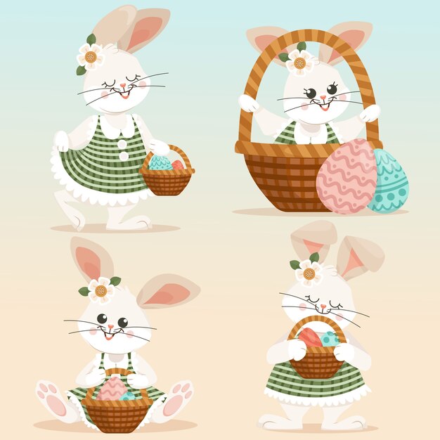 Flat easter bunnies collection