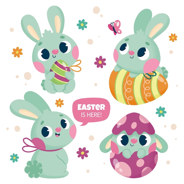 Free vector flat easter bunnies collection