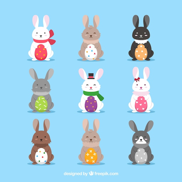 Free vector flat easter bunny collection