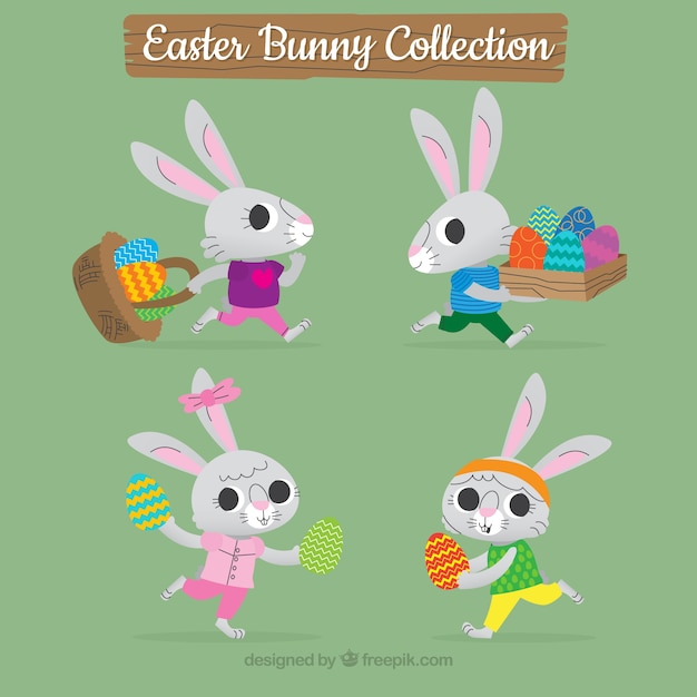 Free vector flat easter bunny collection