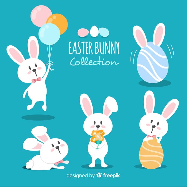 Free vector flat easter bunny collection