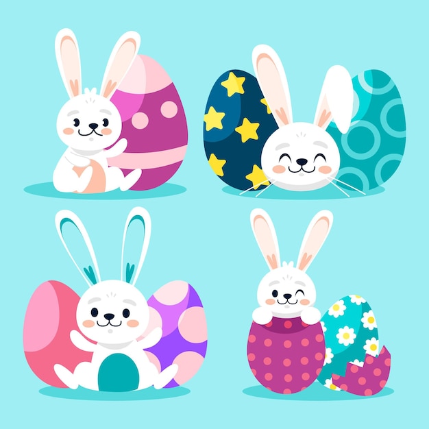 Free vector flat easter bunny collection