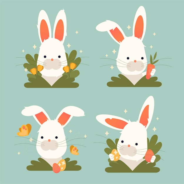 Free vector flat easter bunny collection