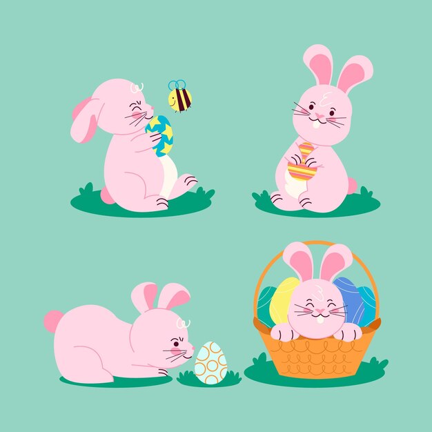 Free vector flat easter bunny collection