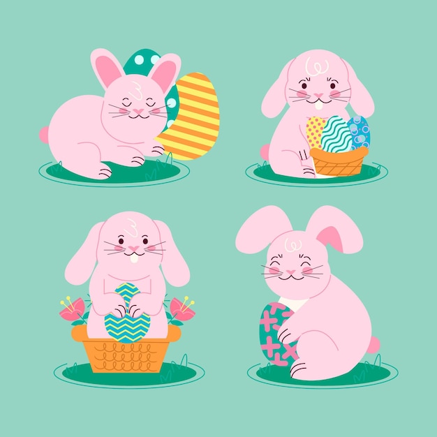 Free vector flat easter bunny collection