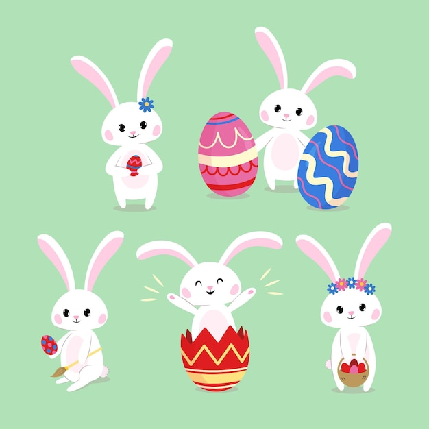 Free vector flat easter bunny collection