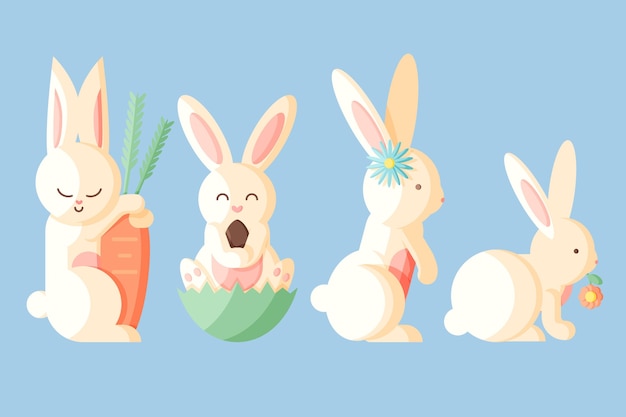 Free vector flat easter bunny collection