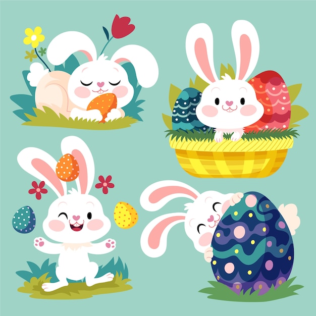 Free vector flat easter bunny collection