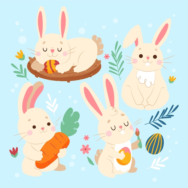 Free vector flat easter bunny collection