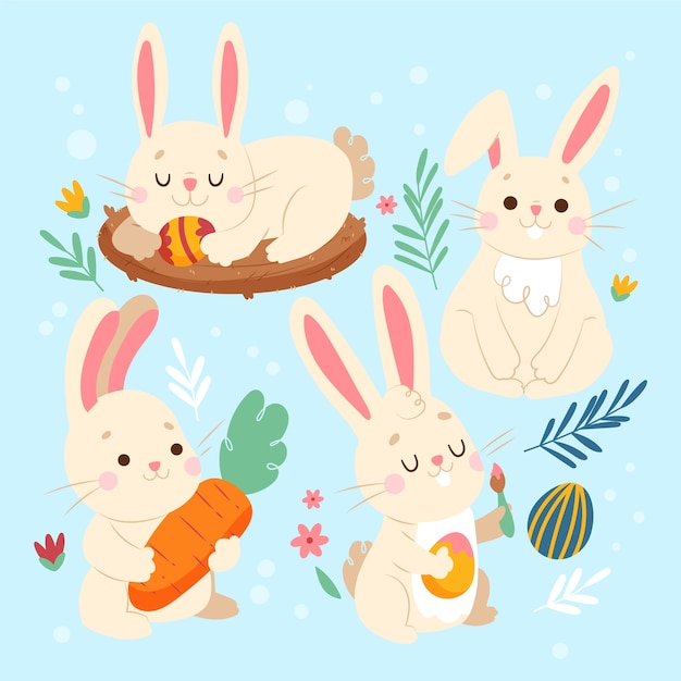 Коллекция плоских пасхальных кроликов