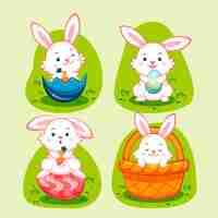 Бесплатное векторное изображение Коллекция плоских пасхальных кроликов