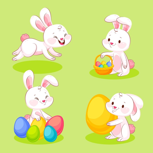 Free vector flat easter bunny collection