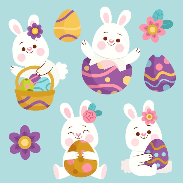 Free vector flat easter bunny collection