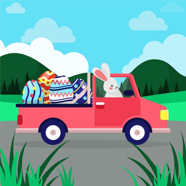 Free vector flat easter car illustration