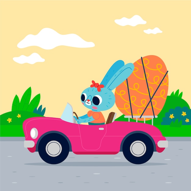 Flat easter car illustration