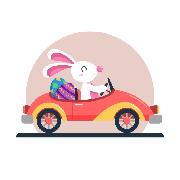 Flat easter car illustration