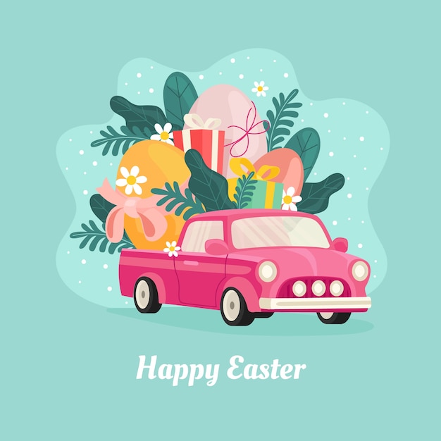 flat easter car illustration