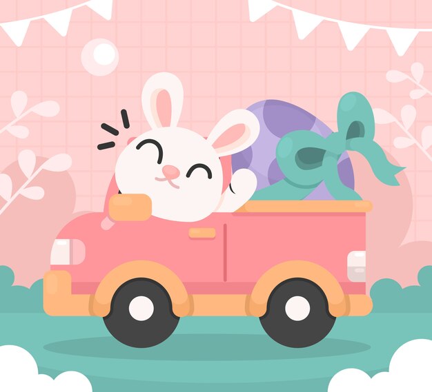 Flat easter car illustration