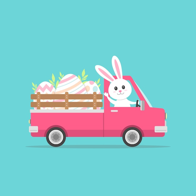 Flat easter car illustration