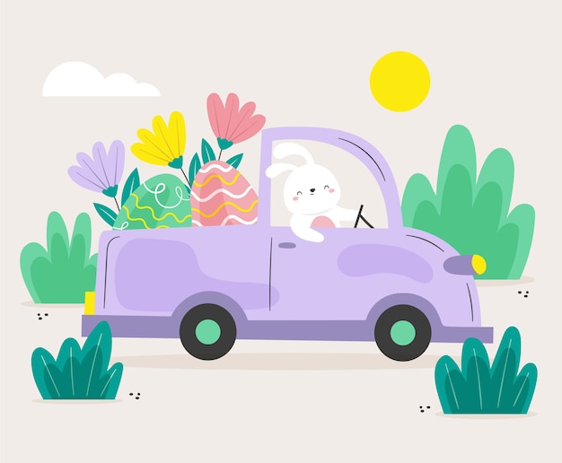 Free vector flat easter car illustration