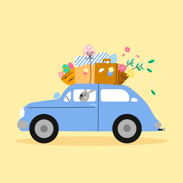 Free Vector flat easter car illustration