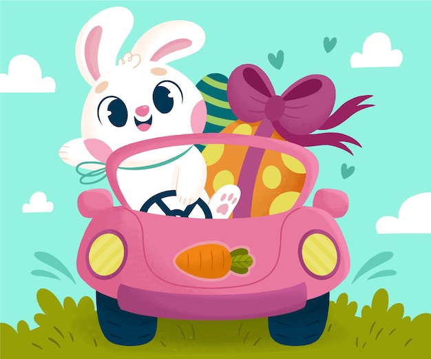 Free vector flat easter car illustration