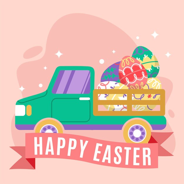 flat easter car illustration