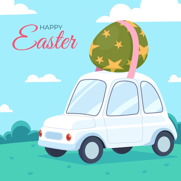 Flat easter car illustration