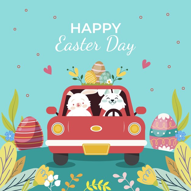 Flat easter car illustration