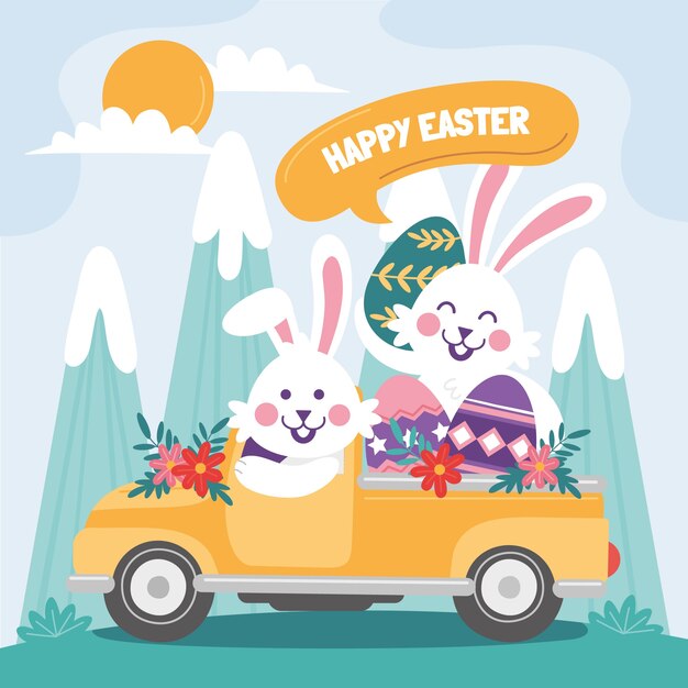 Free vector flat easter car illustration