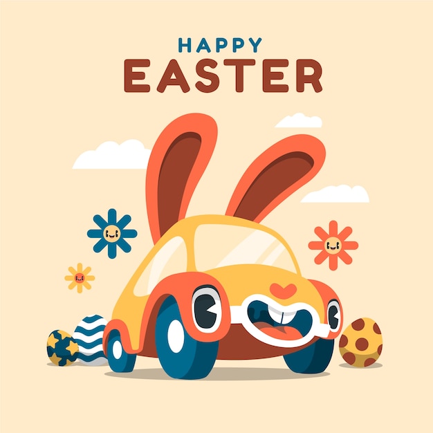 Free vector flat easter car illustration