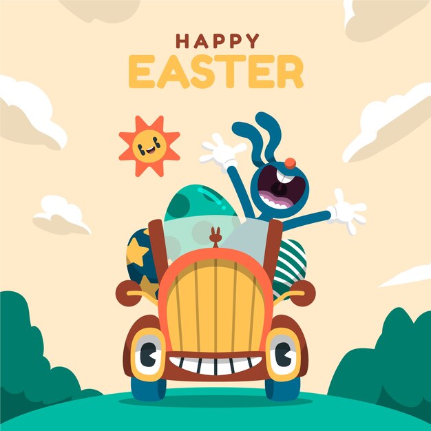 Flat easter car illustration