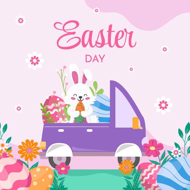 Free vector flat easter car illustration