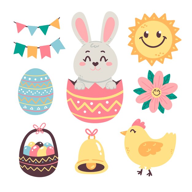 Flat easter celebration elements collection