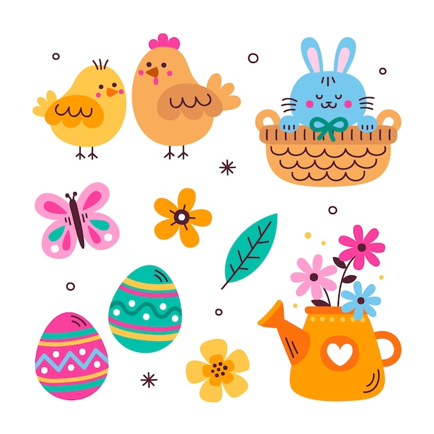 Flat easter celebration elements collection