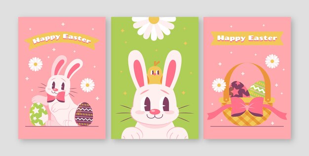 Flat easter celebration greeting cards collection