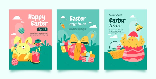 Free vector flat easter celebration greeting cards collection