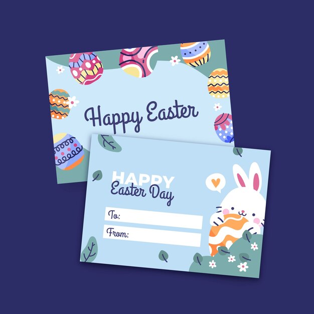 Flat easter celebration greeting cards set