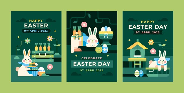 Free vector flat easter celebration greeting cards set